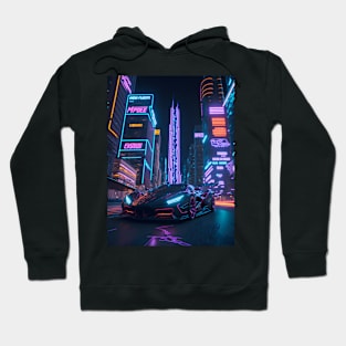 Dark Neon City Sports Car Hoodie